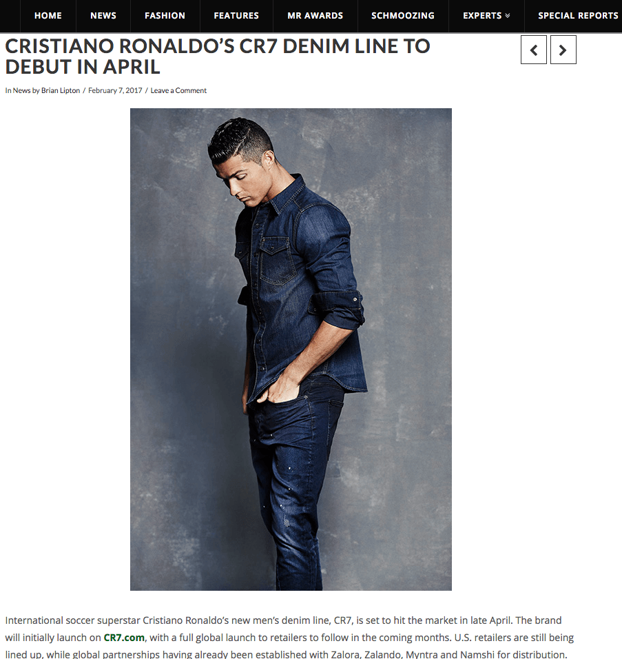 Cristiano Ronaldo's CR7 Denim Collection selects AMP3
