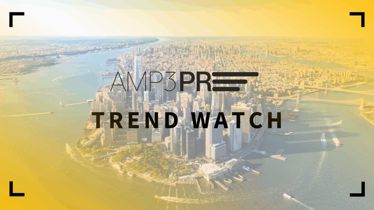 New York City skyline with AMP3 logo and Trend Watch title