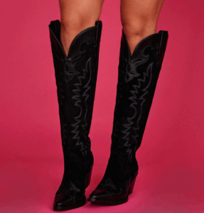 Dingo Drama Queen black suede western boot with fringe detailing and block heel