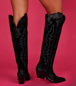 Dingo Drama Queen black suede western boot with fringe detailing and block heel