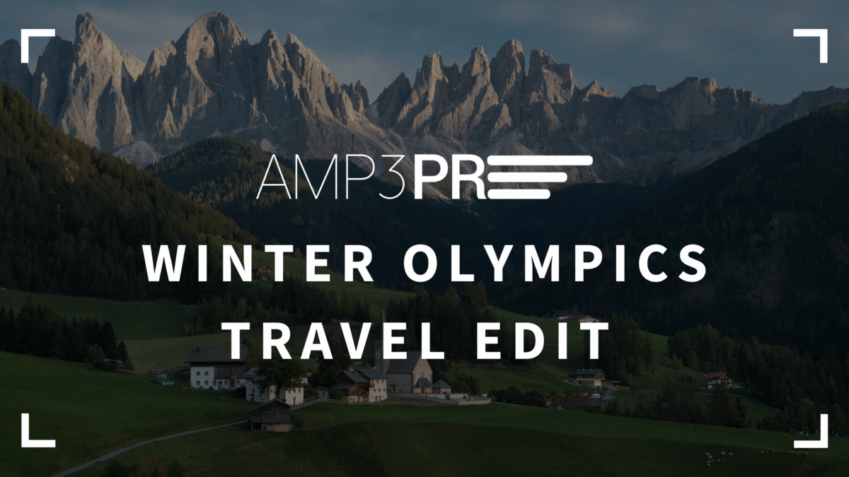 Winter Olympics travel essentials curated by AMP3 PR NYC luxury PR agency featuring fashion, beauty, and wellness products